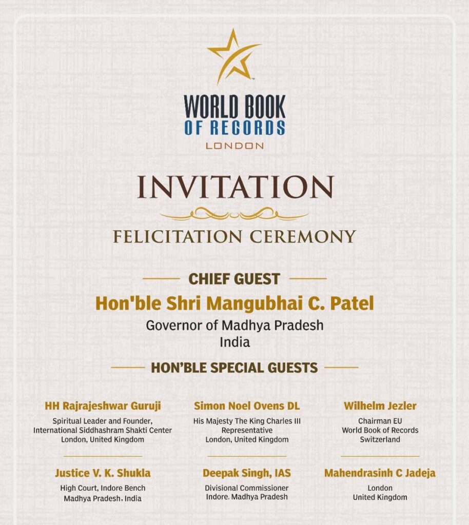 Abhishek Mudgal invited by the world book of records